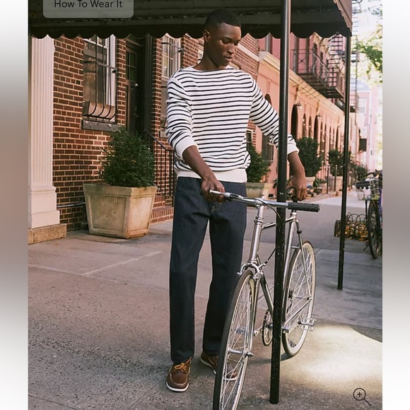 J Crew Midweight cashmere boatneck sweater in snow navy stripe Large NEW mended - Picture 3 of 12